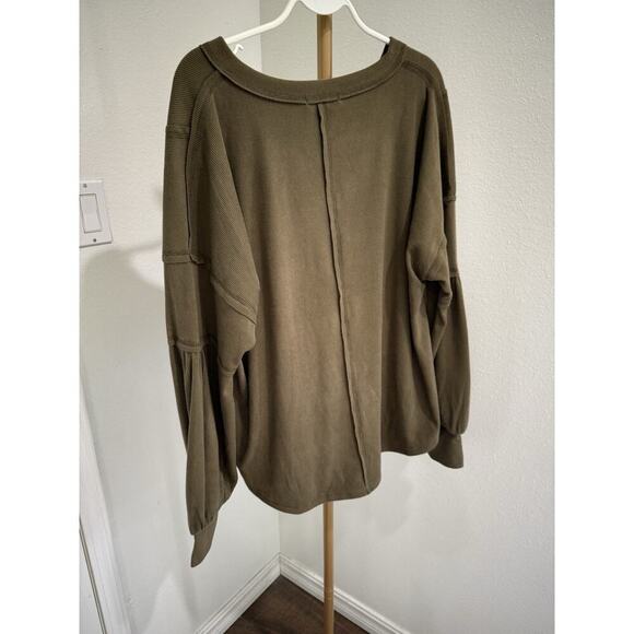 BTFBM Women Casual Long Sleeve V Neck Blouses Loose Fit Side Split Sz L New - Picture 5 of 7